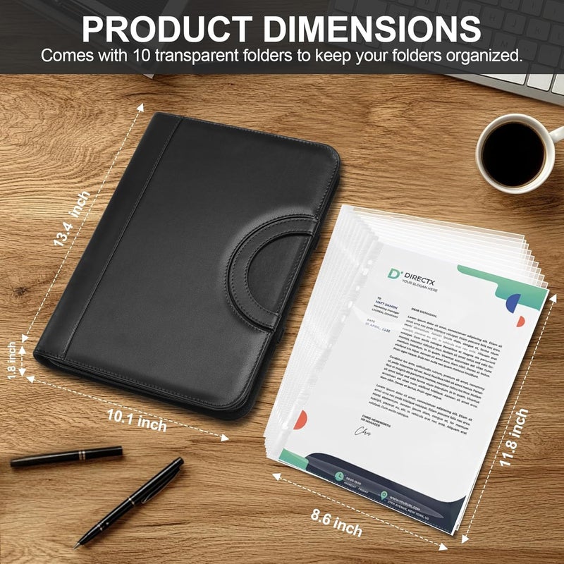 IYGHV IVGHV Portfolio Binder Organizer Portfolio Folder for Men Faux Leather Padfolio for Women - 3 Ring Binder with Handle & Clipboard, A4 Size Business Padfolio Folder for Resume Conference (Black) - Image 5